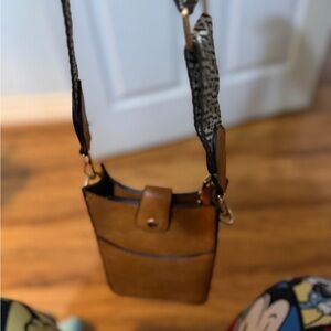Wrangler Tan Crossbody Bag with Patterned Strap
